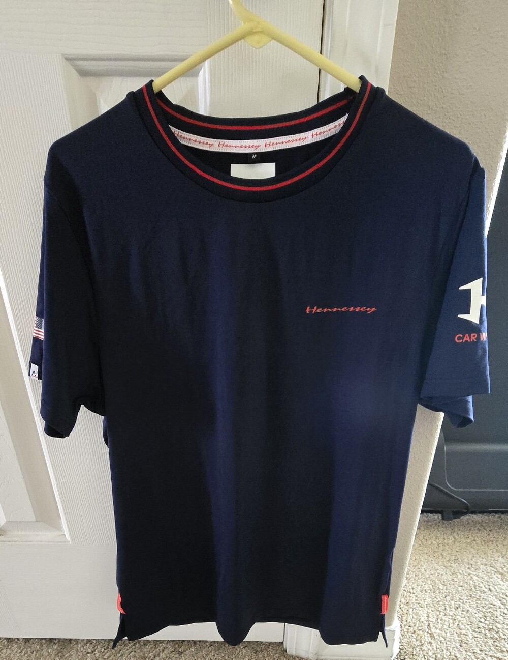 Hennessey Navy Short-Sleeve Tee with Red Trim and Logo